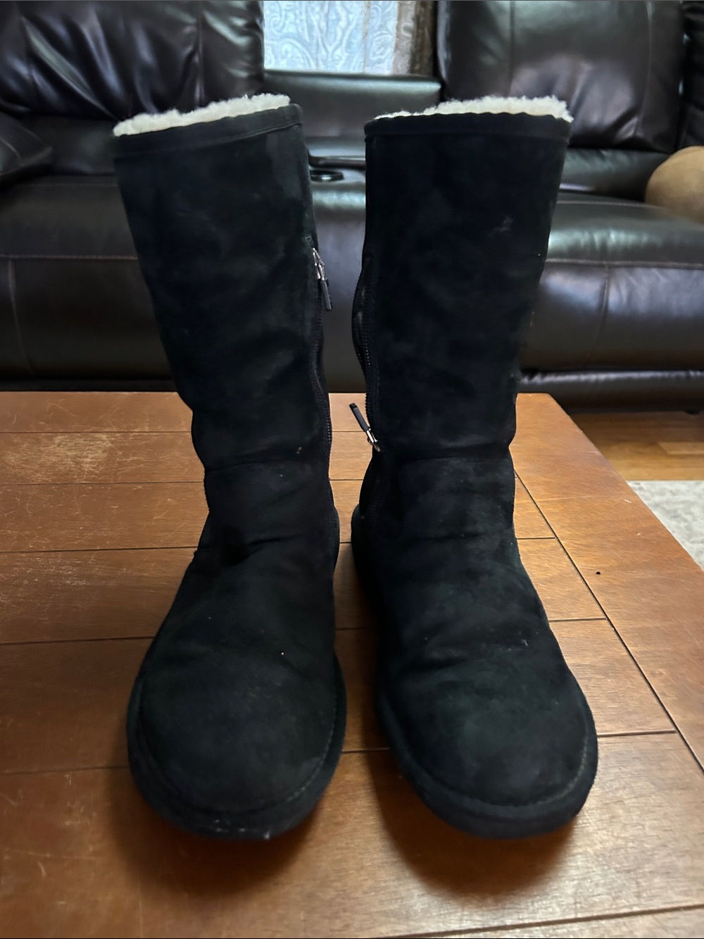UGG Black Suede Tall Shearling-Lined Winter Boots